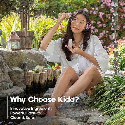 KIDO Brightening Serum - Reduces Dark Spots, Evens Skin Tone, Hydrates Deeply, Non-Irritating Formula, Kojic Acid, Alpha Arbutin, Retinol Serum for Face, Centella Asiatica, & Vitamin E