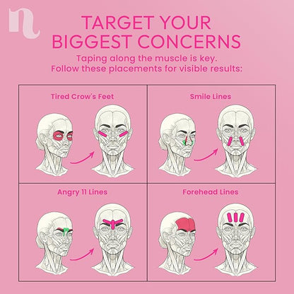 Overnight Anti Wrinkle Patches for Women - Japanese Face Tape for Forehead, Smile Lines - Pre-Cut Kinesiology Face Tape in 2 Sizes - Skin Safe, Latex-Free