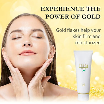 ROYAL HERB FOAM Facial Foaming Cleanser Moisturizing with Aloe Vera Leaf Extract, Ginseng Extract and Gold, 4.23 OZ / 120g