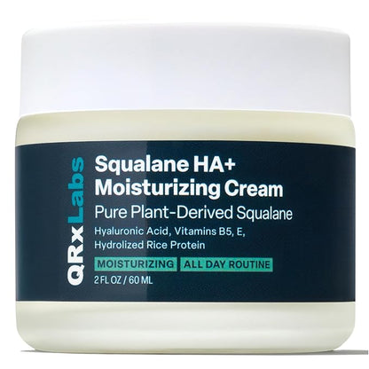 QRxLabs Plant-Based Squalane Face Moisturizer - 2 fl oz (60 mL) - Hyaluronic Acid Hydrating Cream for Face & Body - Moisturizing Cream with Vitamin B5 & Rice Protein - Silicone-Free Cruelty-Free