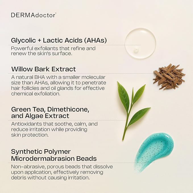 DERMAdoctor Physical Chemistry Dermatologist Formulated Microdermabrasion Facial Scrub + Multiacid Peel with AHA and BHA, Brightening, Smoothing, Pore Minimizer for face - 1.7 oz