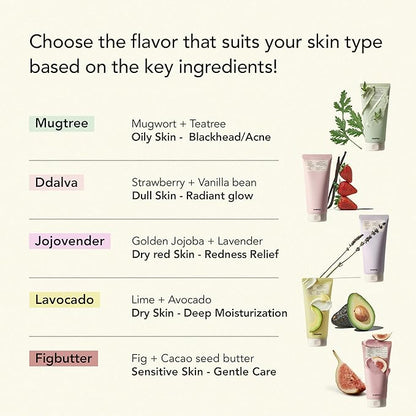 Whipped Korean Skincare Face Wash, Hydrating Vegan Facial Cleanser for Dry Skin with Niacinamide, Hyaluronic Acid, Ceramide, Strawberry & Vanilla, Cleanser for Sensitive Skin