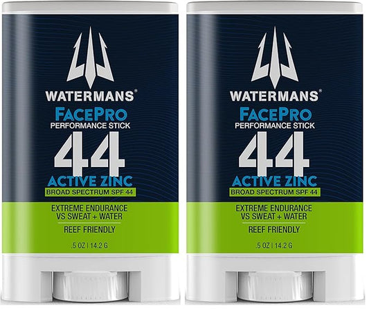 Watermans FacePro SPF 44 Sunscreen Stick - Zinc Oxide Mineral Sunscreen, Reef Safe, Broad Spectrum (Pack of 2)