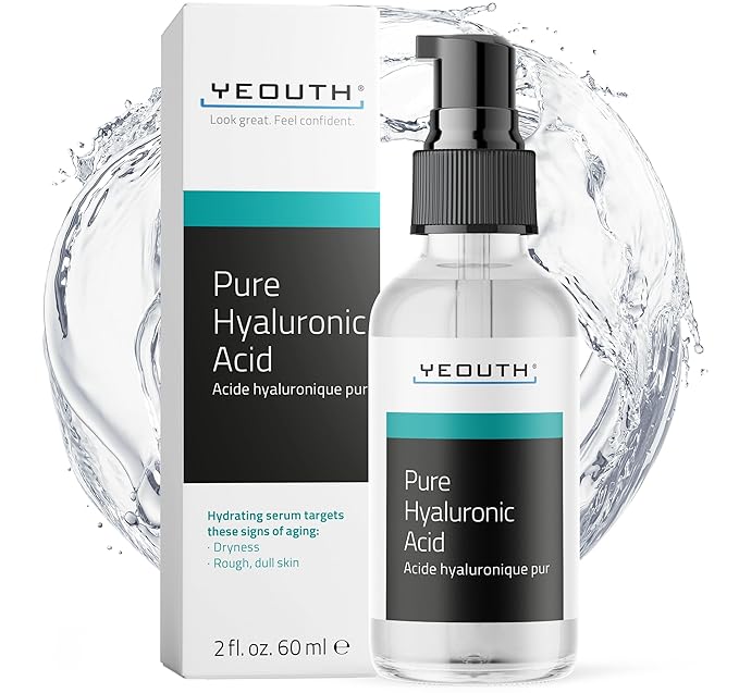 YEOUTH Pure Hyaluronic Acid Serum for Face 99% for Dry & Dull Skin, Hydrating Hyaluronic Acid Skincare Serum for Women & Men, For All Skin Types 2oz