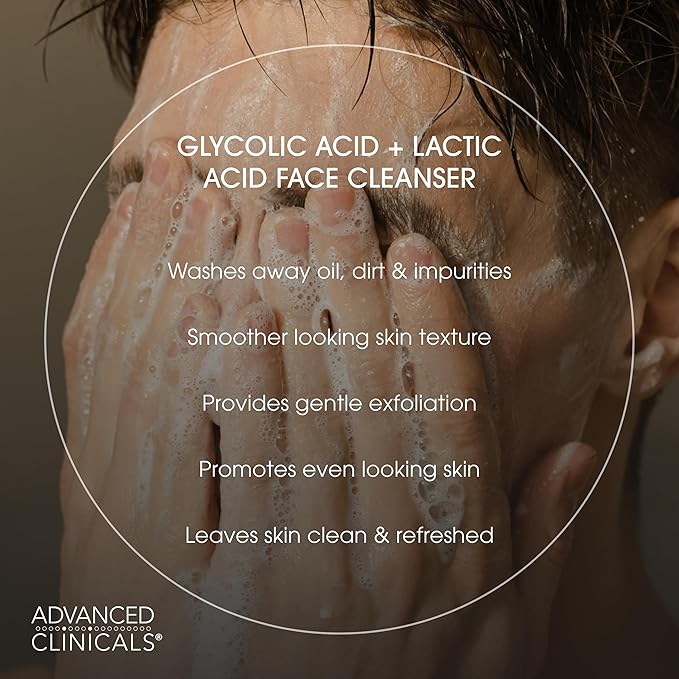Advanced Clinicals Glycolic Acid Exfoliating Face Wash For Women & Men | Lactic Acid & Salicylic Acid Facial Cleanser | Glycerin Gel Gleanser Helps Gently Exfoliate & Cleanse Dirt & Oil, 2-Pack
