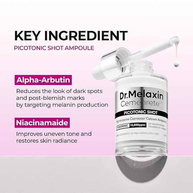 Dr.Melaxin Cemenrete Picotonic Shot Calcium Ampoule for Even Skin Tone & Skin Clarity, 1.01 fl.oz.