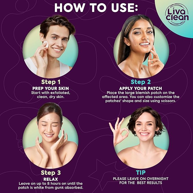 LivaClean LC 𝟏𝟎𝟎 𝐂𝐓, 𝟐 𝐏𝐚𝐜𝐤 Large Hydrocolloid Acne Patches - for Pore Spots Nose Face Cystic Pimple Zit Patch - Big Pimple Patches Hydrocolloid Bandages Strips Stickers Patch XL Large Acne