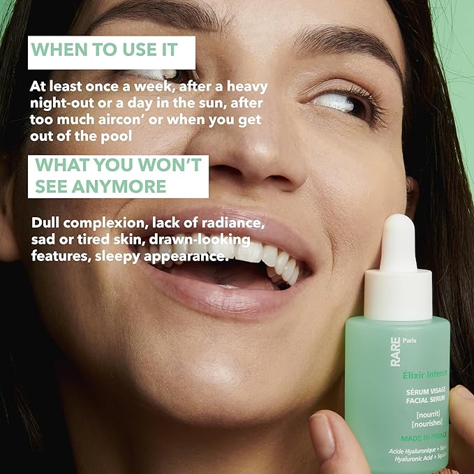 RARE Paris - Élixir Intense - Nourishing Facial Serum - Hydrating & Brightening - With Hyaluronic Acid & Squalene - Nourishing, Firming & Revitalizing - Multi-Active Serum Formula - 1oz