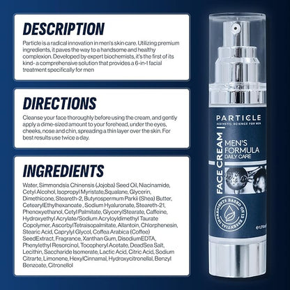 Particle 6-in-1 Face Cream for Men, Men’s Daily Hydrating Moisturizer with Vitamin C, Jojoba Oil, Vitamin E & Hyaluronic Acid, Skin Care Routine, Healthy Skin Support, Pack of 1, 1.7 FL OZ