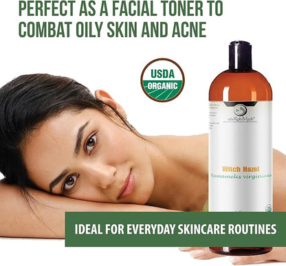 Organic Witch Hazel – 100% Pure Natural USP Astringent with 14% Alcohol | Hamamelis Virginiana Extract for Face, Skin, Hair & Wellness | Bulk & Gallon Options | 16 fl oz