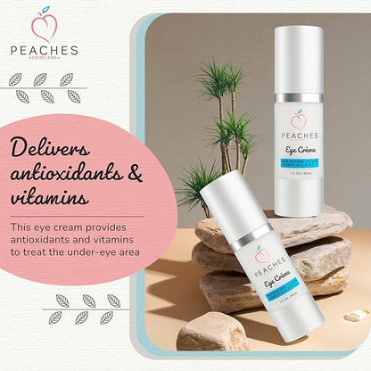 Peaches Skin Care Under Eye Cream – Targets Puffiness, Dark Circles, and Bags – Vegan Formula with Peptides, Co-Q10, Squalene, Vitamins, and Reishi – Eye Crème (1 oz)