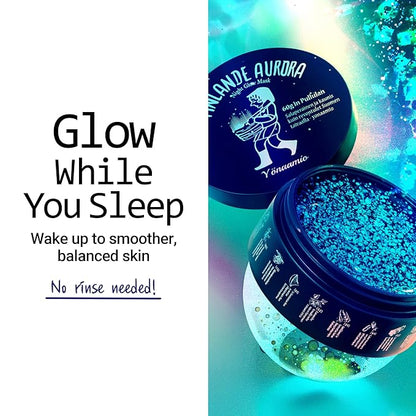 Finlande Aurora Night Glow Mask - 3-Step Overnight Gel Mask w/ 20,000 Aurora Capsules, Ceramide & 8 Hyaluronic Acids - Hydrating Sleep Mask for Smooth & Balanced Skin Korean Skin Care (2.1 oz)