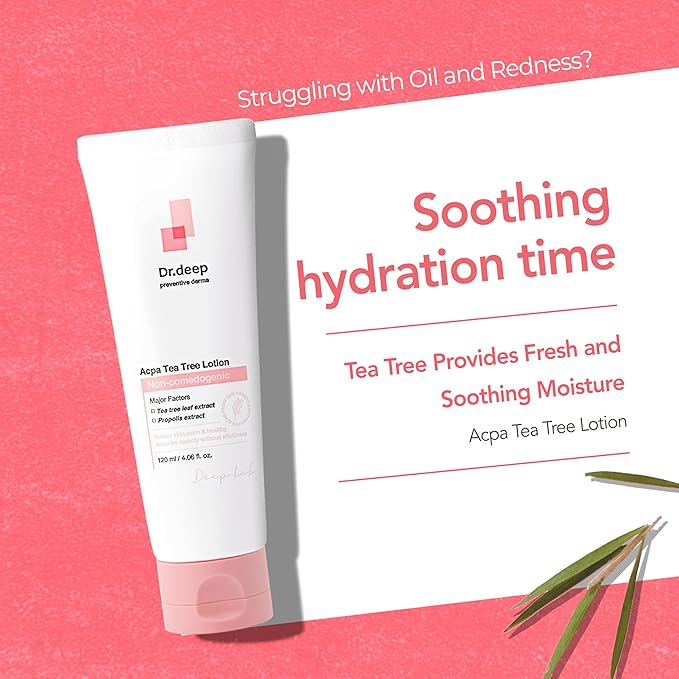 Dr.Deep Acpa Tea Tree Lotion - Lightweight & Non-Greasy Facial Moisturizer for Acne-Prone, Oily, & Sensitive Skin, Non-Comedogenic Formula with Tea Tree Extract - 4.05 fl. oz / 120ml