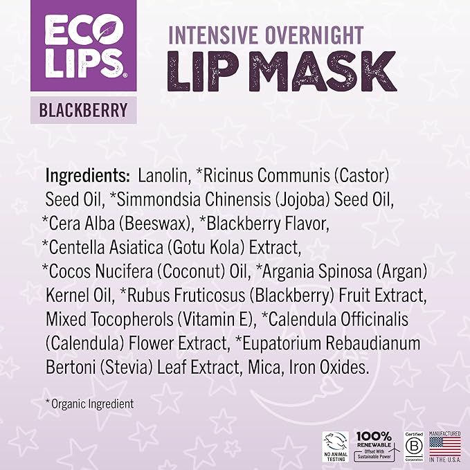 Eco Lips Daily Plumping Lip Mask with Hyaluronic Acid + Overnight Intensive Lip Mask with Gotu Kola 2-pack by Eco Lips 100% Natural. Made in USA