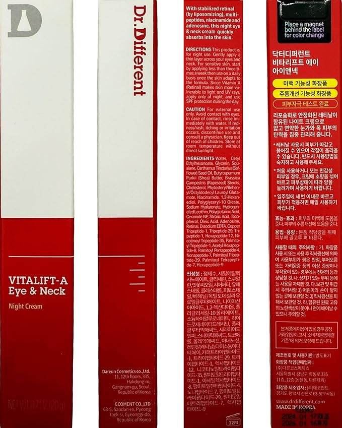 Dr.Different VITALIFT-A Eye&Neck Retinal 0.025%, Anti-aging and Anti-wrinkle Eye Cream for delicate care with Vita A, K-Skincare made by Korean Dermatologist, 0.7oz