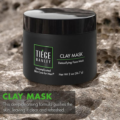 Tiege Hanley Detoxifying Facial Clay Mask for Men, Deep Pore Cleansing Charcoal Face Mask With Natural Kaolin Clay and Aloe, Absorbs Oil & Reduces Appearance of Pores, Men’s Skin Care, 2 Oz, 2 Pack