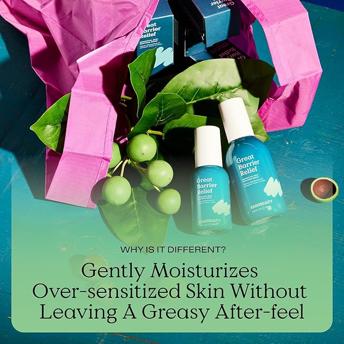 KraveBeauty Great Barrier Relief, Soothing Skin Barrier Repair Serum, Contains Tamanu Oil to Soothe and Calm Redness, For All Skin Types, Vegan & Cruelty Free, 1.52 fl oz