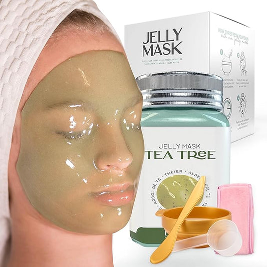 BRÜUN Peel-Off Tea Tree Jelly Mask for Face Care – A 23 fl oz Rubber Jar for 30 to 35 Treatments – A Skin Care Moisturizing Gel Mask of Spa Set for Men, Women and Adults