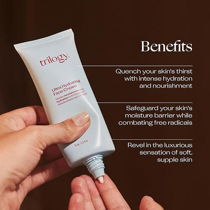 Trilogy Ultra Hydrating Face Cream, Intense Moisture for Dry Skin with Rosehip Oil, 2.5 fl oz