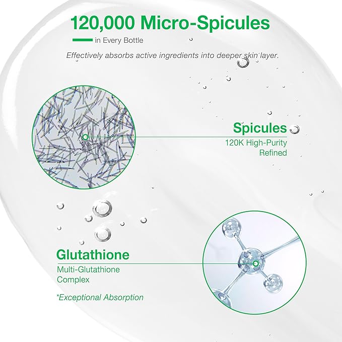 Glutathione Spicule Serum, 120,000 Micro Spicules for Glass Skin, Radiance Booster, Dark Spot, Improve Skin Elasticity & Clarity, Korean Skincare 1.69 fl.oz