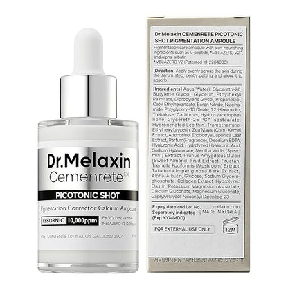 Dr.Melaxin Cemenrete Picotonic Shot Calcium Ampoule for Even Skin Tone & Skin Clarity, 1.01 fl.oz.