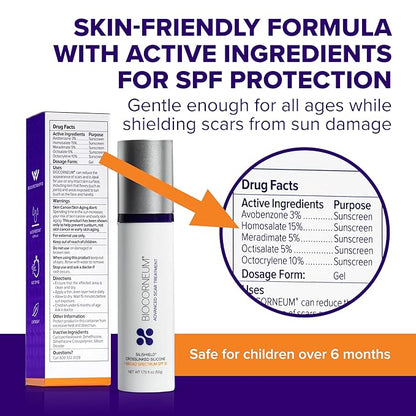 Biocorneum Advanced Scar Treatment with Silishield® & SPF 30 10g – Made in the USA, Fast-Drying, Silicone Scar Gel - Surgeon Recommended for New & Old Scars - Suitable for Children Over 6 Months