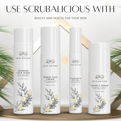 Skin Nation Scrubalicious Exfoliator, Gentle Face Scrub with Glycolic Acid, Jojoba Beads, Aloe Vera, Smooths Rough Skin, Hydrating Cleanser for Oily and Sensitive Skin, 4 oz