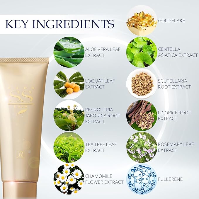 ROYAL HERB SS FOAM Facial Foaming Cleanser Moisturizing with Aloe Vera Leaf Extract, Ginseng Extract and Gold, 4.23 OZ / 120g
