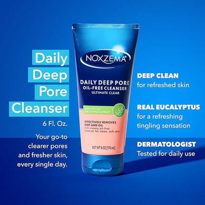 Noxzema Deep Cleansing Cream For healthy-looking and soft skin Original Face Cleanser Face Wash Removes Dirt, Makeup and Oil 8oz 6 Count