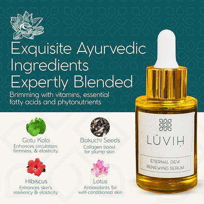 Anti-Aging Face Serum with Vitamin A, B, C & Bakuchiol – LUVIH Eternal Dew Hydrating & Plumping Treatment with Gotu Kola, Hibiscus & Lotus – For Wrinkles, Fine Lines & Mature Skin – 30 mL