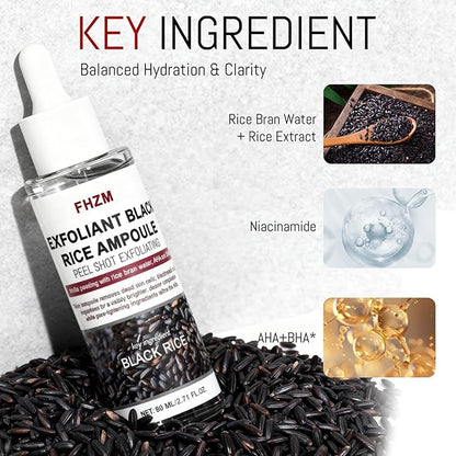 2PCS Rice Exfoliating Ampoule Set – Black & White Rice Dual Brightening Treatment | Gentle Enzyme Peel + Hydration Boost for Glowing Skin | Pore Refining & Dark Spot Care (1)