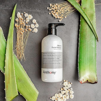 Anthony Glycolic Facial Cleanser, Normal to Oily Skin, 16 Fl Oz Purifying Astringent Toner Pads, 60 Count