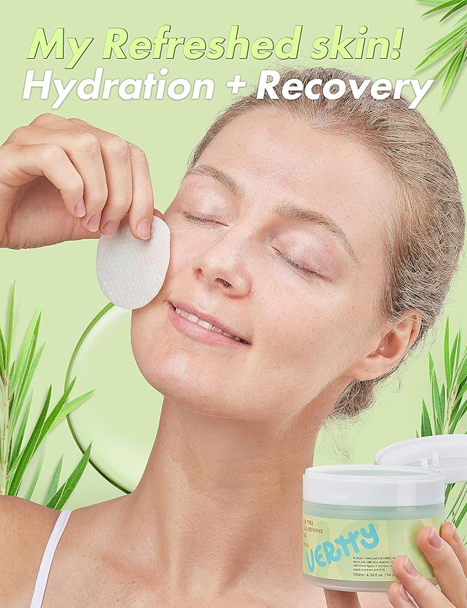 Vertty Tea Tree Cica Toner Pad | Exfoliating, Hydrating, Redness Relief Toner Pad for face | 100% Vegan Cotton Pad | Long-lasting Hydration | All Skin Types | Teens & Kids Skin Care (50 Count, 4.4oz)